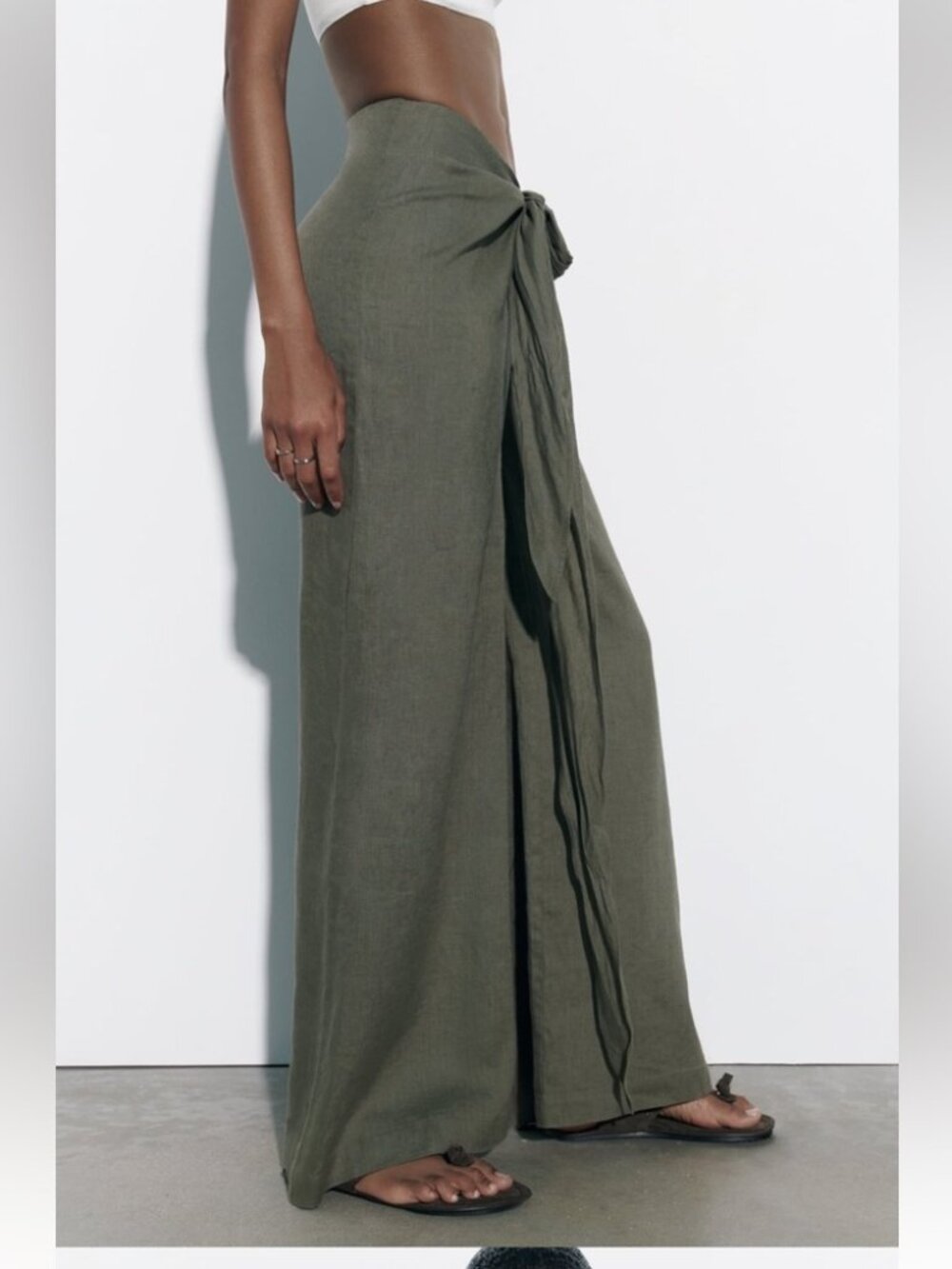 Zara Linen Pareo Pants Khaki Size L Pre-loved